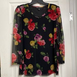 Long sleeve floral mesh top